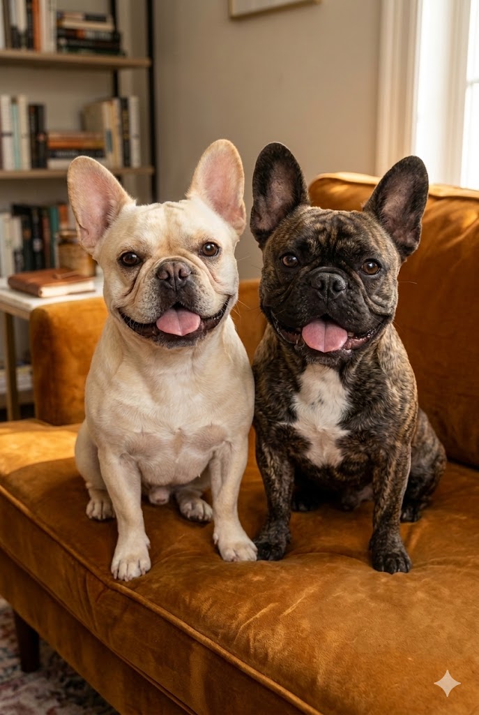 Two French bulldogs before portrait transformation