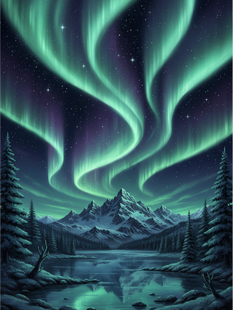 Aurora Borealis Night Sky Art Print