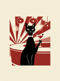 Black Cat Martini Art Print