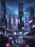 Neon Cyberpunk City Art Print