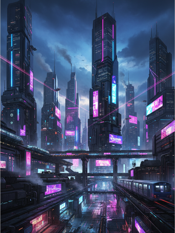 Neon Cyberpunk City Art Print