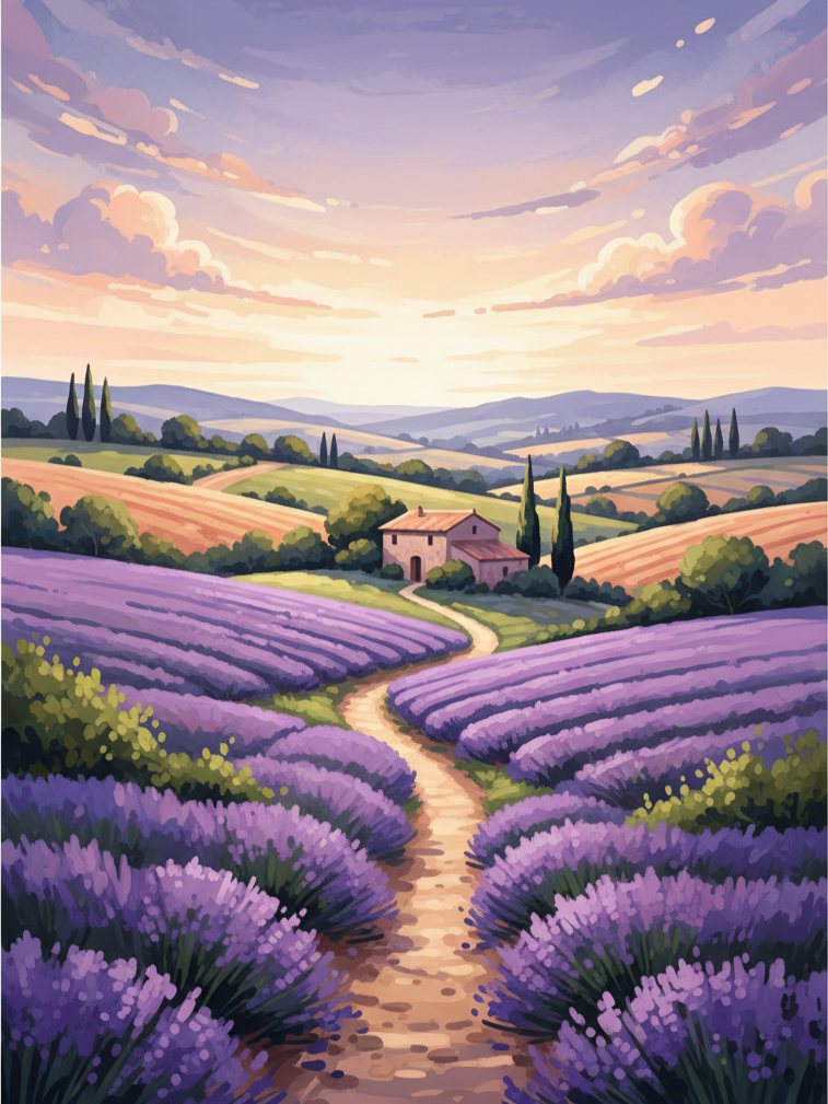 Lavender Field Landscape Art Print