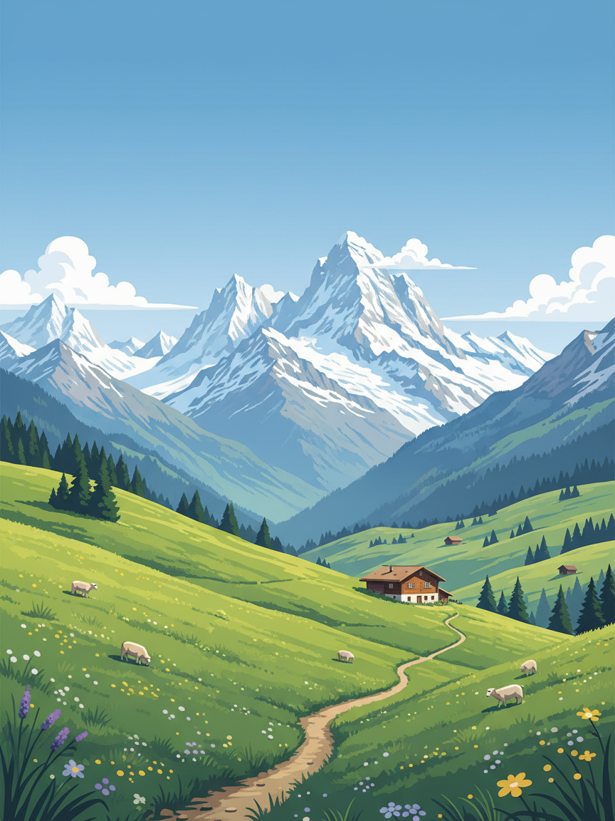 Swiss Alpine Scene Art Print