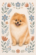 Custom folk floral watercolor pet portrait with muted blue, terracotta and sage flowers