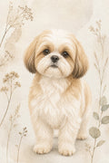 Custom neutral botanical watercolor pet portrait in warm ivory, sand and soft taupe