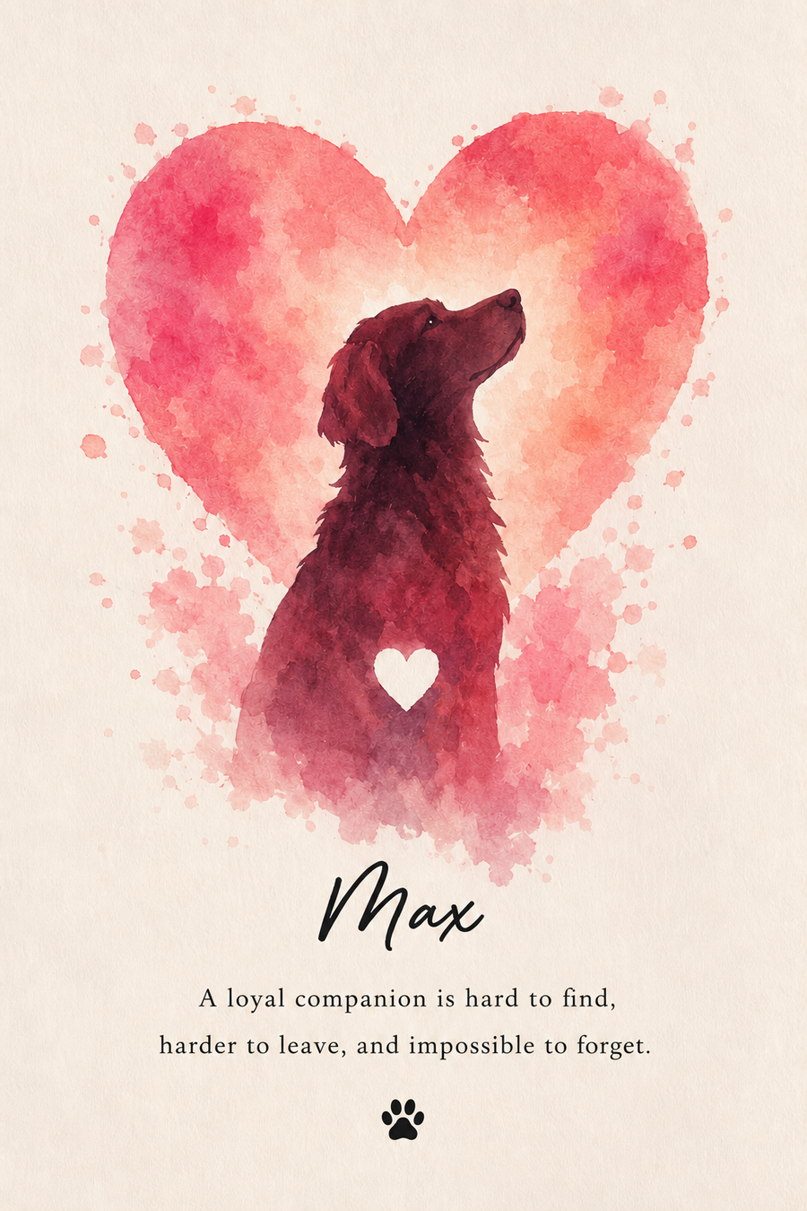 Custom Watercolor Heart Pet Memorial Portrait