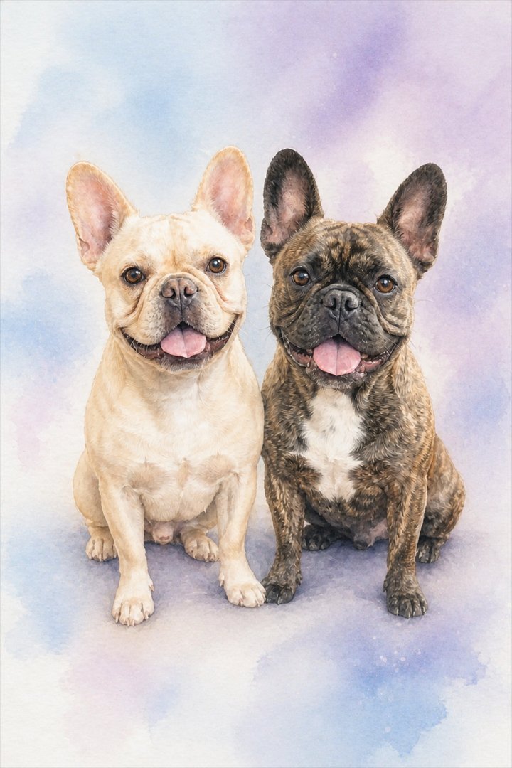 Multiple-pet portrait in this style
