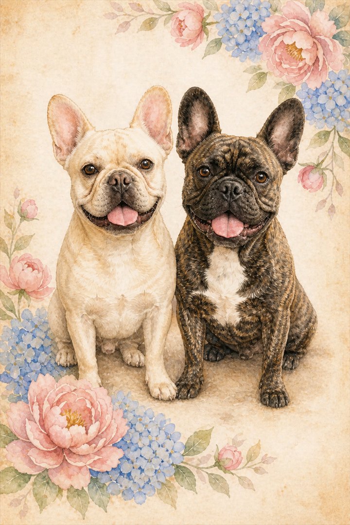 Multiple-pet portrait in this style
