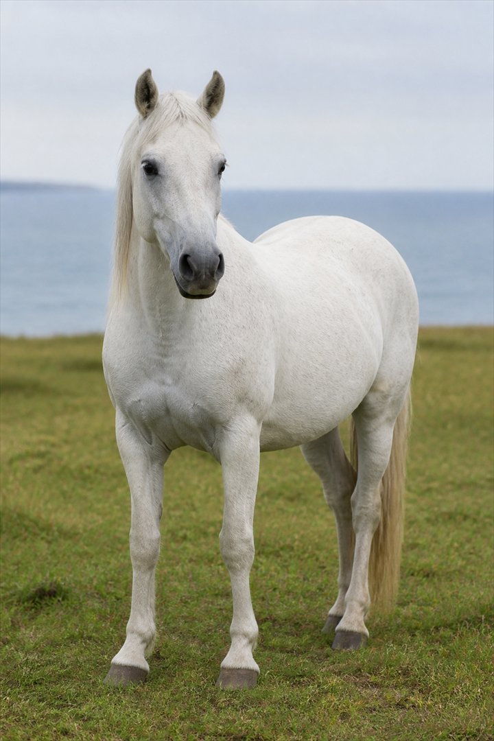 Grey horse photo before portrait transformation